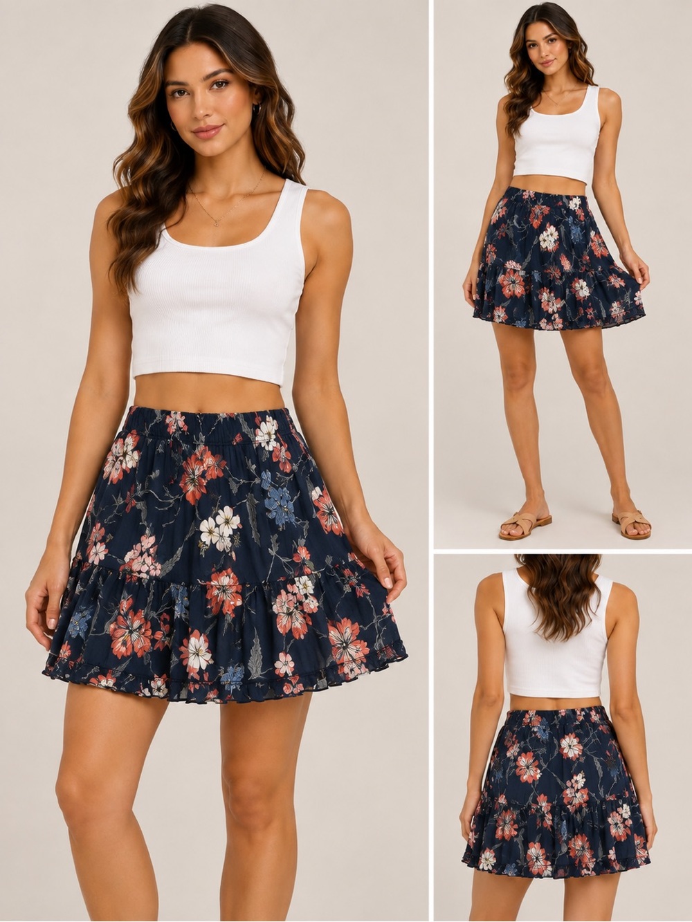 Indulge in Style Navy Floral Tiered Mini Skirt Size Small